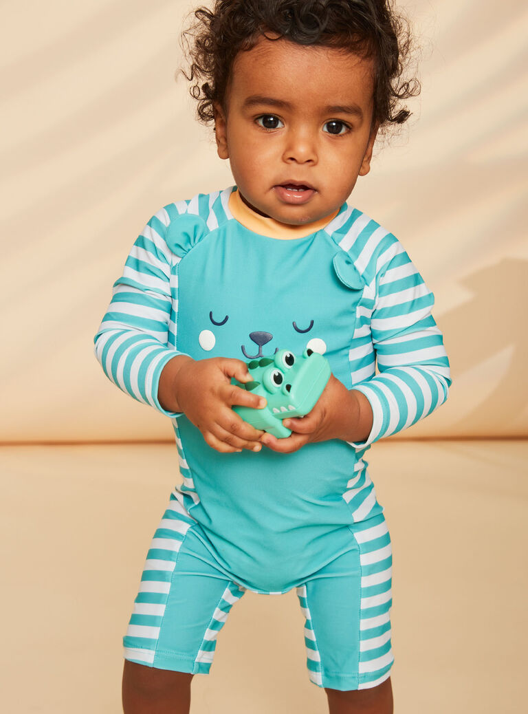 Combinaison de bain turquoise et blanc à imprimé à rayures