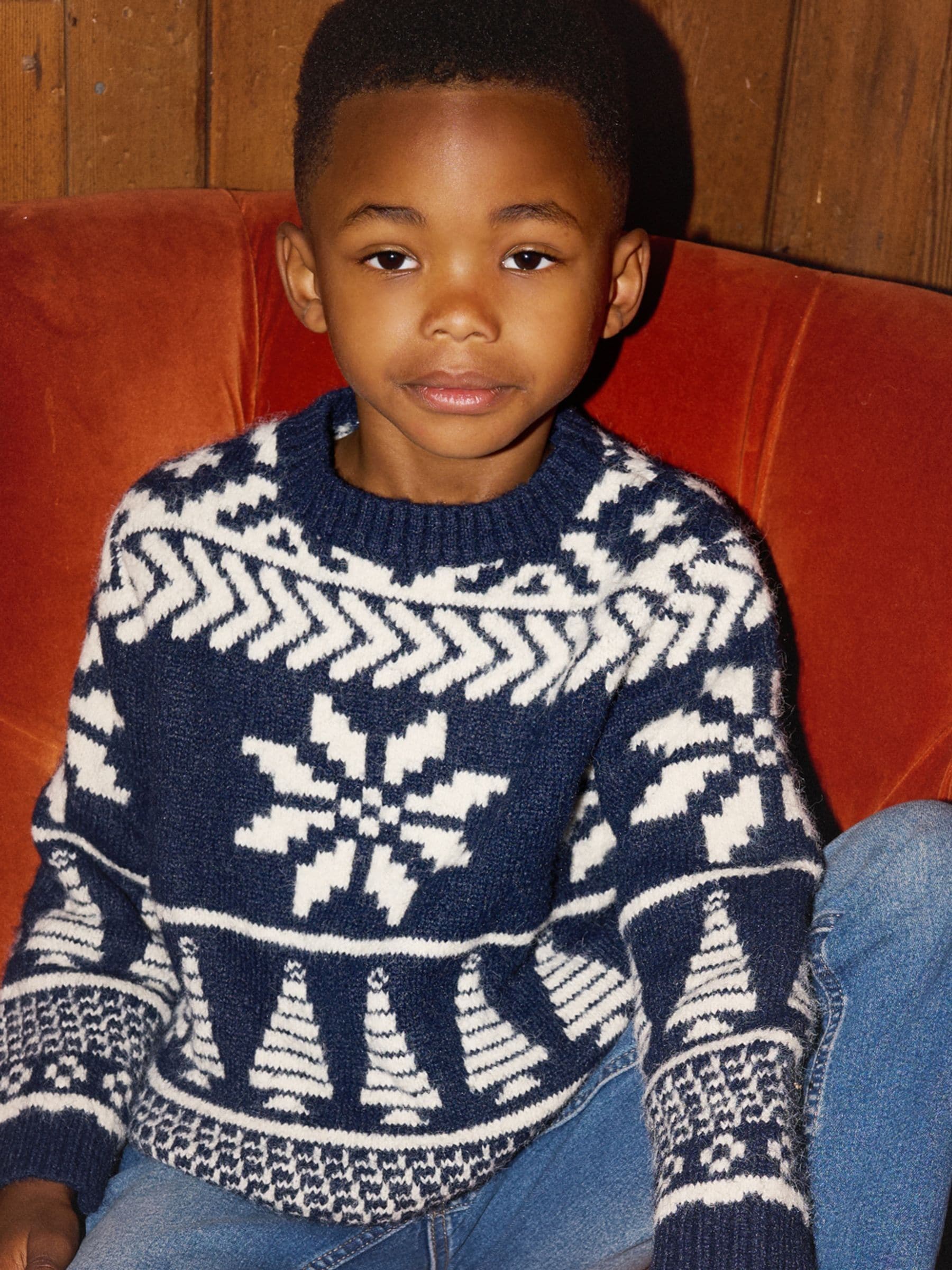 Blauw - The Little Tailor Kinder Chunky Tweekleurige Fairisle Kerstmis Trui