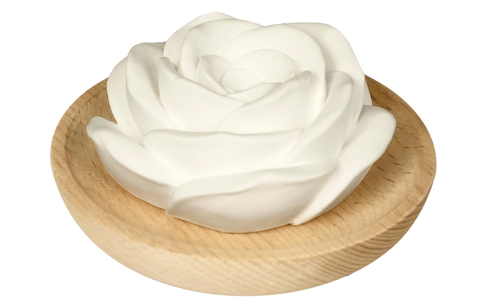 Duftstein Rose mit HolztellerEleganter Bedufter für ätherische Öle