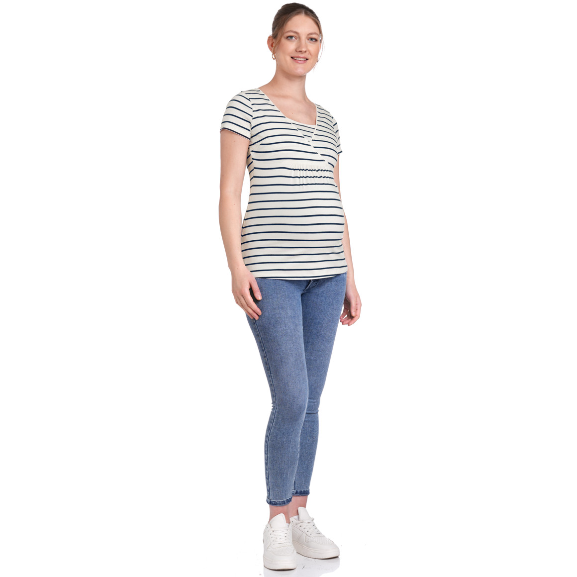 Gina Mama 2 Damen Umstands-T-Shirts mit Stillfunktion dunkelblau / weiss