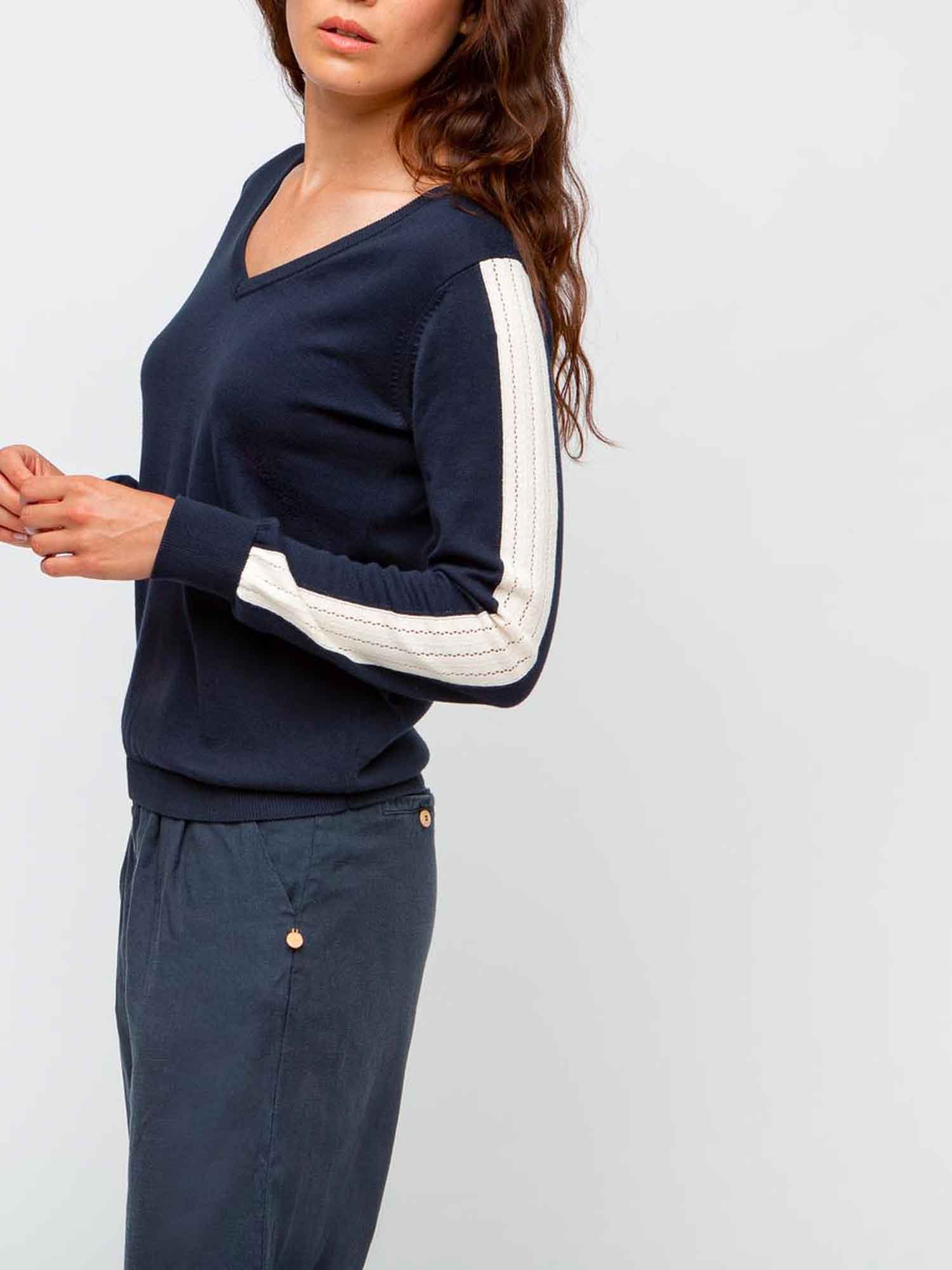 Pull Fin Femme Coton Biologique Marine