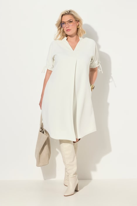 Minikleid, Krepp, Oversized, V-Ausschnitt, Halbarm