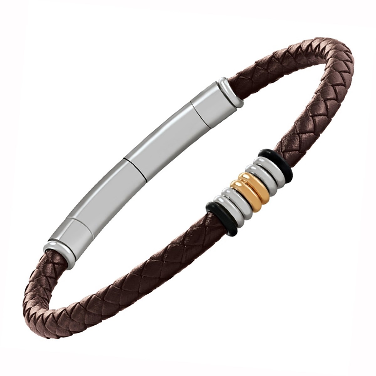Bracelet homme Jourdan Esus cuir synthétique tresséacier bicolore