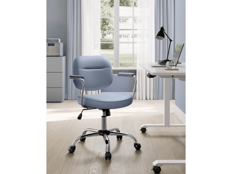Songmics Bürostuhl mit Polsterrücken und Armlehnen, Blau Drehstuhl mit gebogenem Sitz