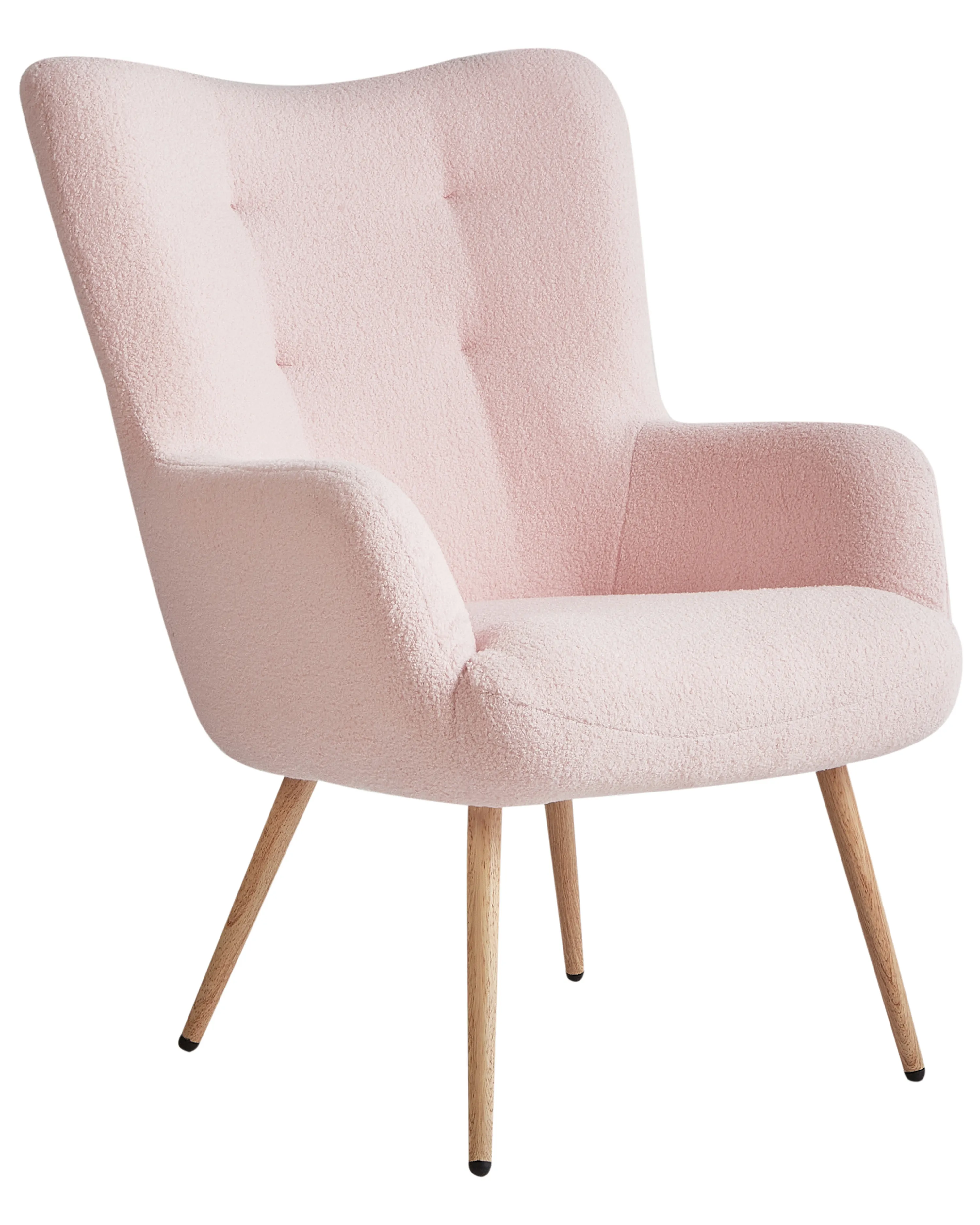Oorfauteuil VEJLE met voetenbank Bouclé Pastelroze