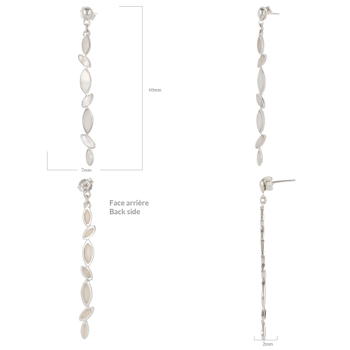 Boucles d'Oreille Pendantes Nacre Blanche & Argent 925 - Aden Boutique