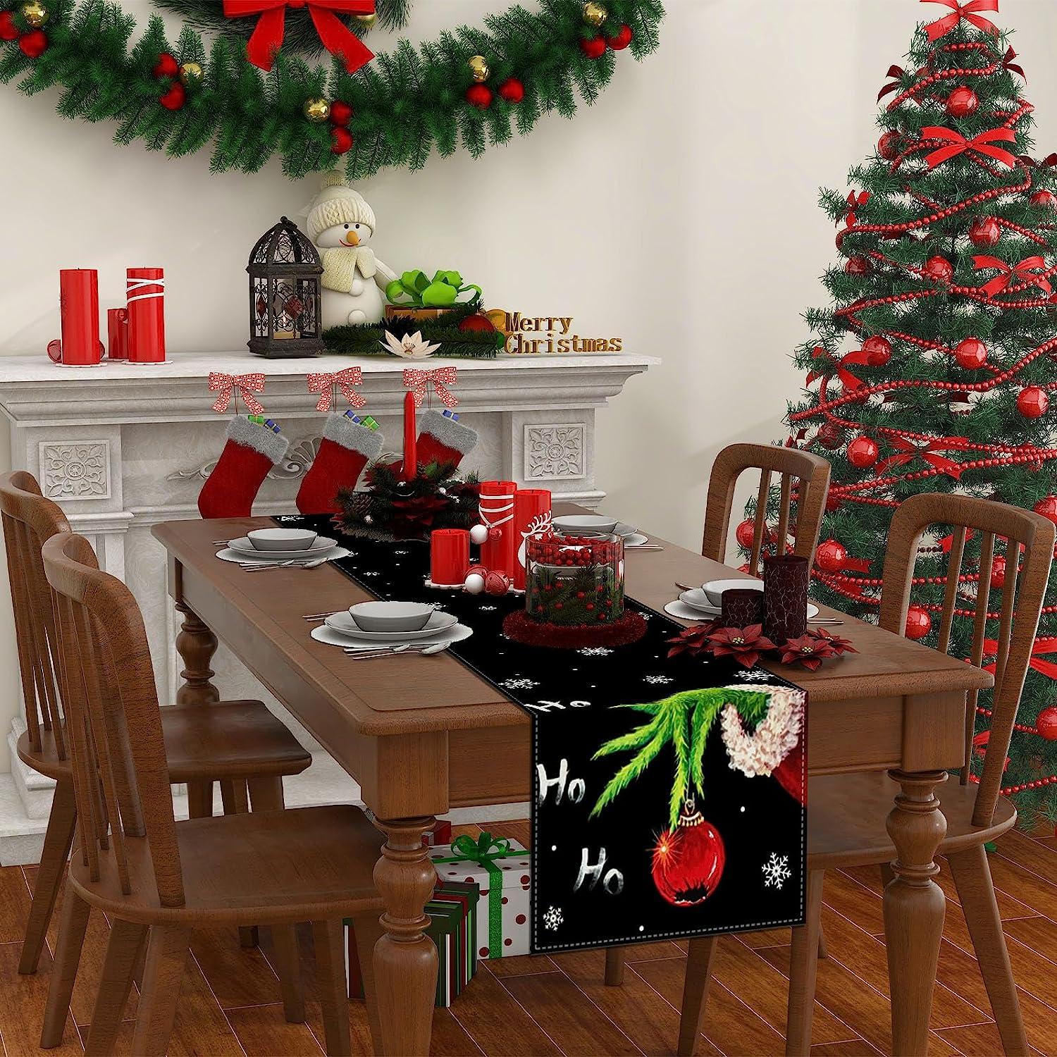 (183x34cm) Weihnachts Tischläufer Christmas Tischtuch Home Deko - Grüner Bösewicht Hand