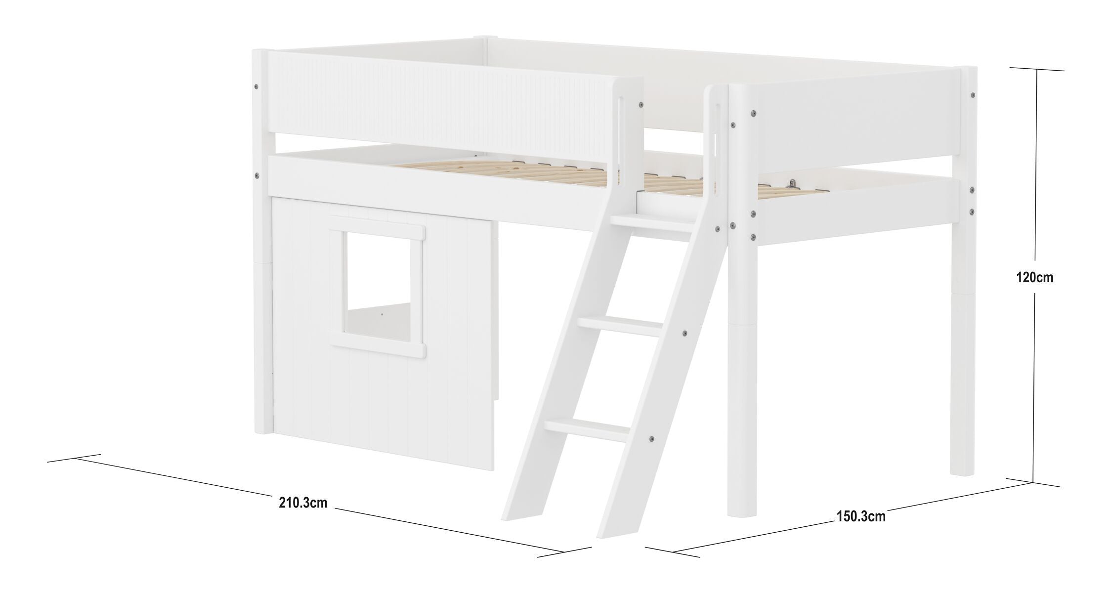 Flexa WHITE Halbhochbett mit Baumhaus - Weiss / B: 151.0 cm x T: 210.0 cm x H: 120.0 cm
