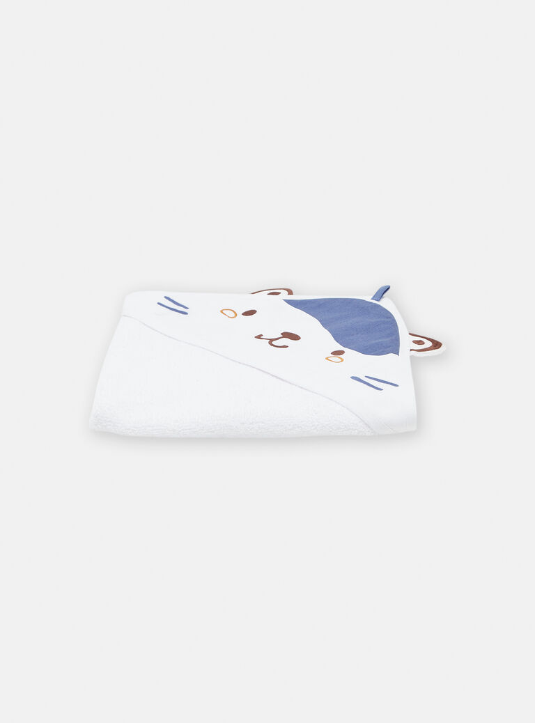 Pointe éponge et gant de toilette écru motif chat