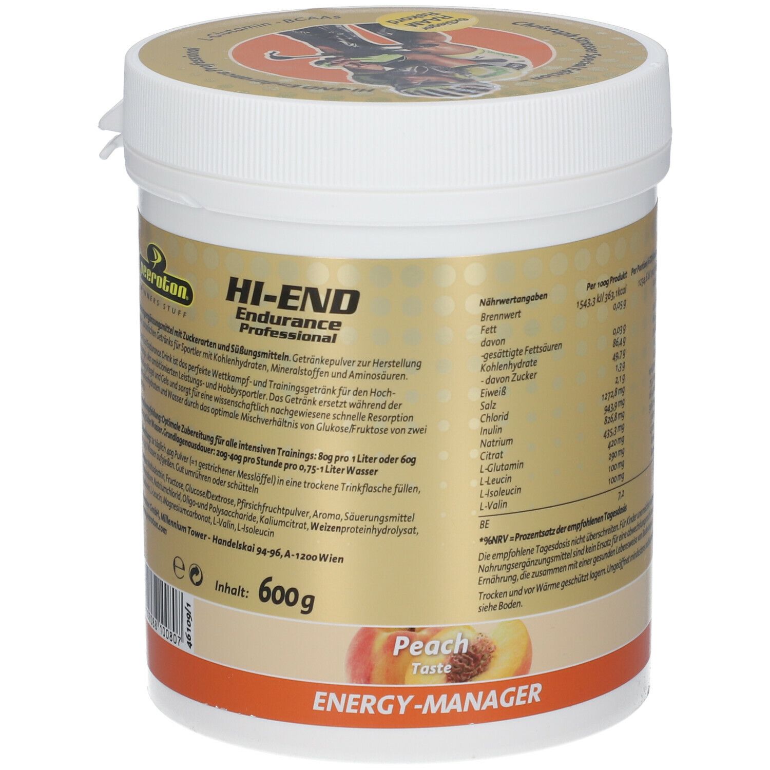 HI-END Endurance Energy Drink Professional 600g Pfirsich