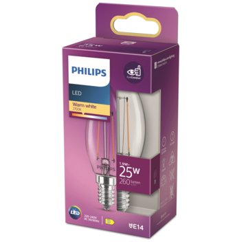 Philips LED kaars E14 1,9W filament helder niet dimbaar