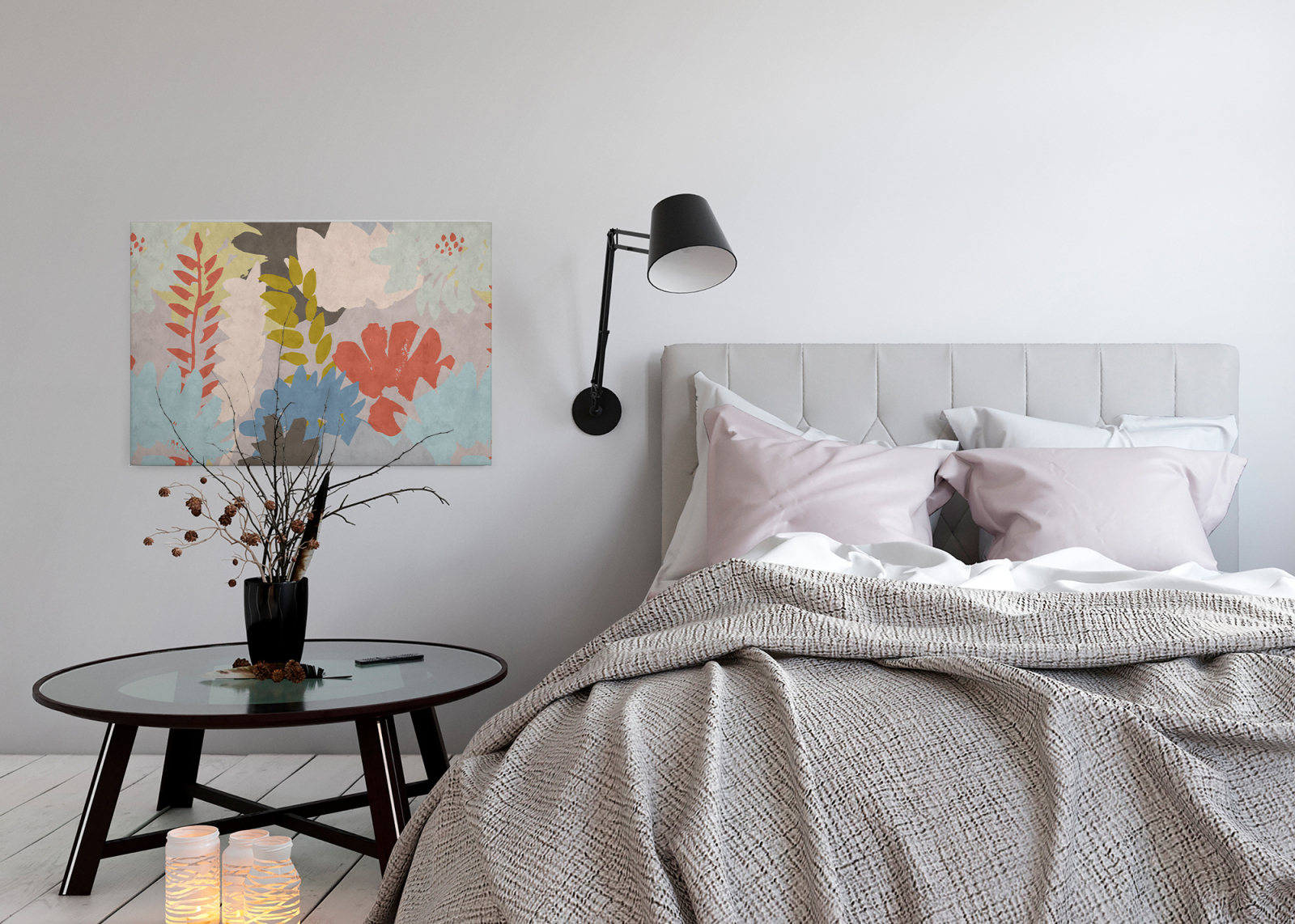 Leinwandbild BLUMENSTRAUSS - bunt-rot - 90x60 cm