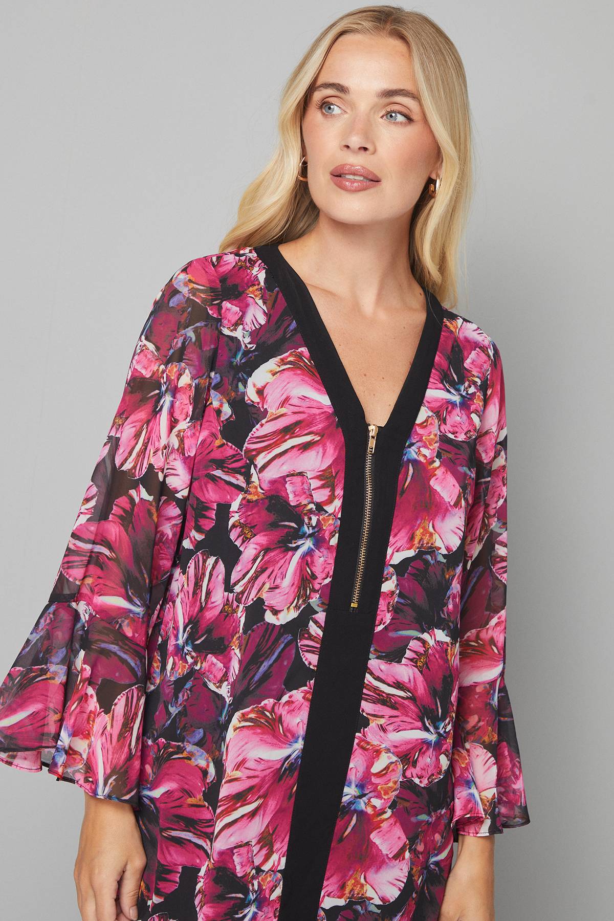 Wallis Robe Droite à Fermeture Éclair Devant Motif Floral Petite Taille