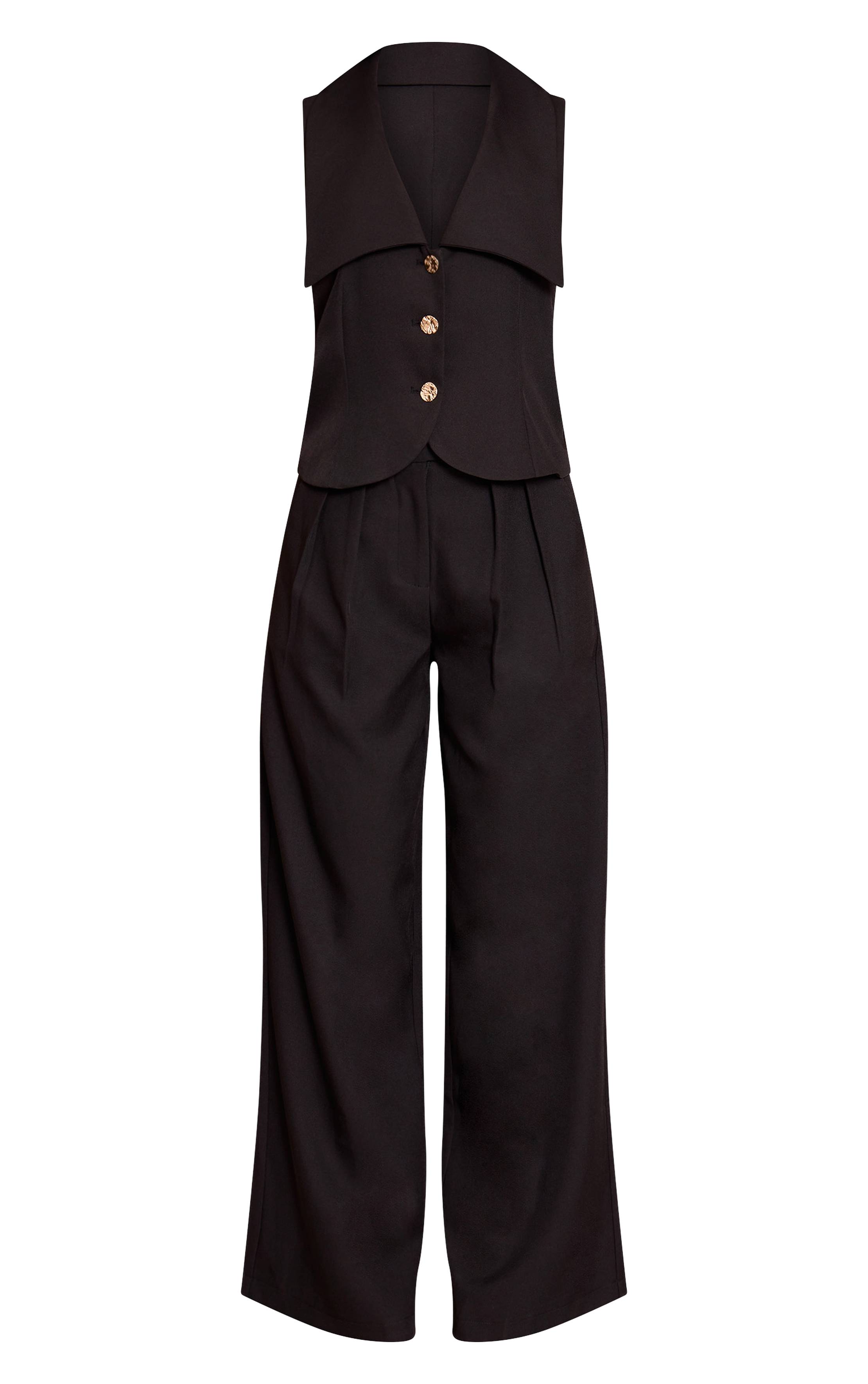 Noir Combinaison-pantalon Cintrée Tissée À Gilet Avec Boutonnage