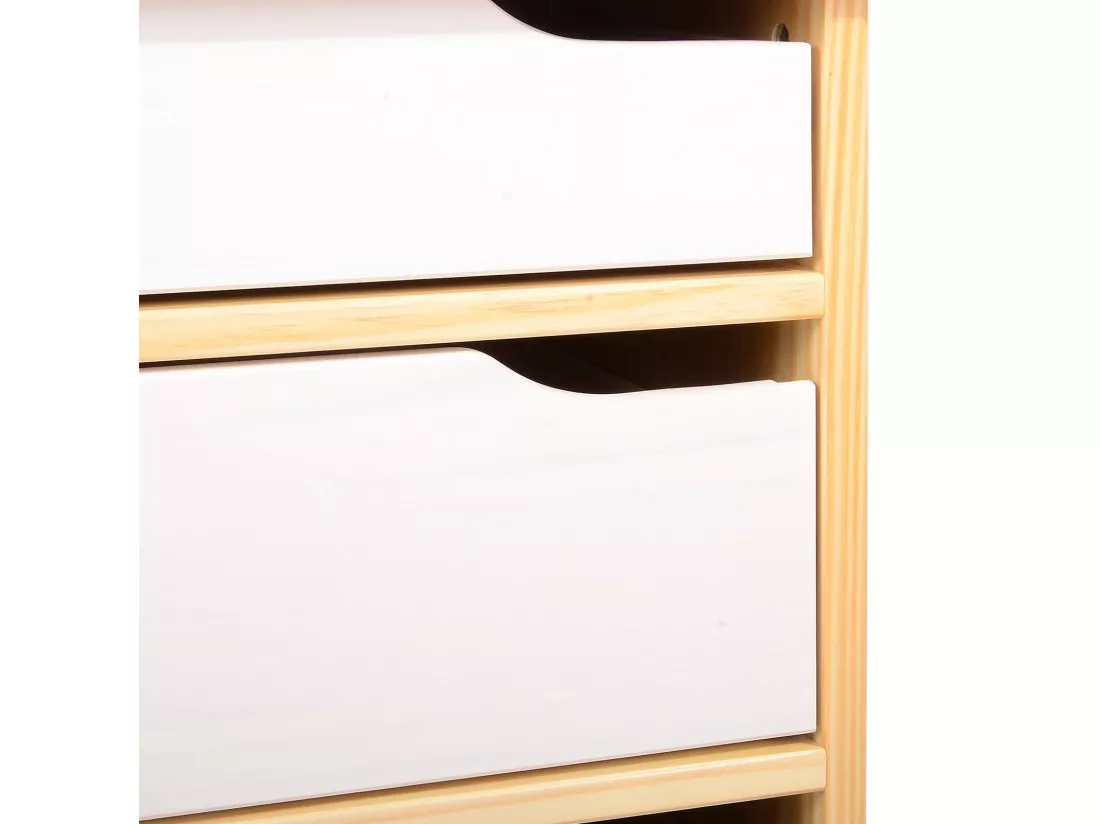 Bureau HUGO avec rangement 5 tiroirs style scandinave en pin massif vernis naturel et lasuré blanc