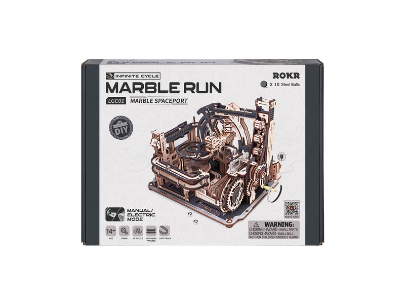 RoboTime Bausatz Marble Spaceport 472-teilig 3D-Puzzle aus lasergeschnittenen Holzteilen