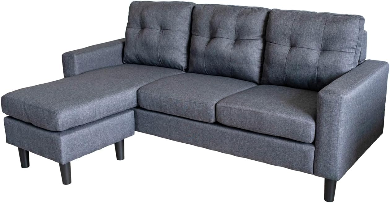 HTI living Polstercouch mit Variabler Ottomane Reva Grau Dreisitzer mit Hocker Ecksofa