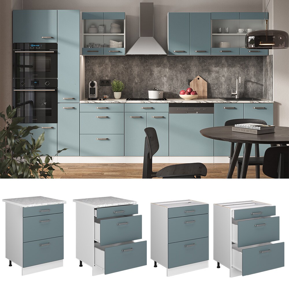 Vicco Schubladenunterschrank Küchenschrank R-Line Solid Weiß Blau Grau 60 cm modern