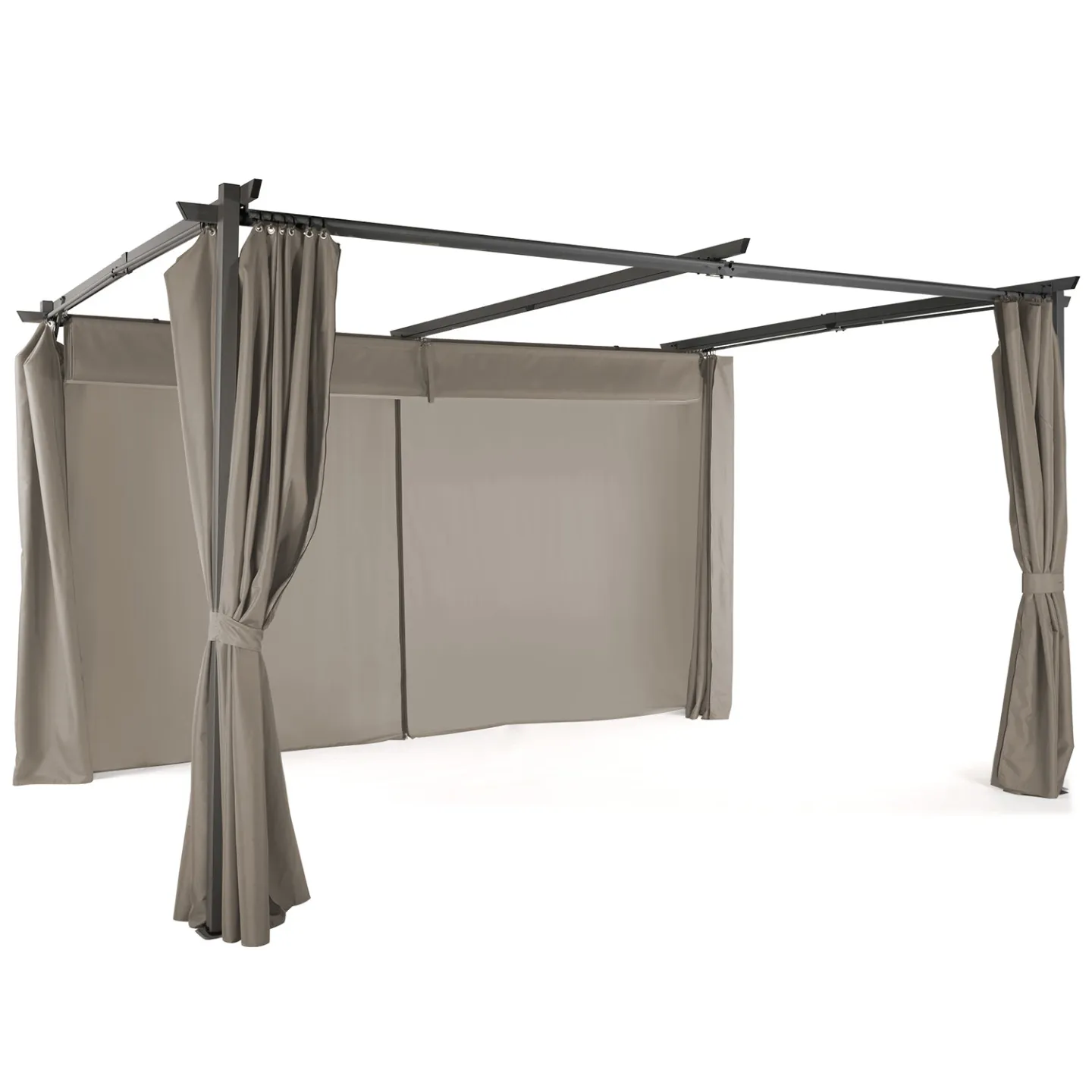 Pergola édition limitée toit rétractable 3x4 M et 4 rideaux taupe