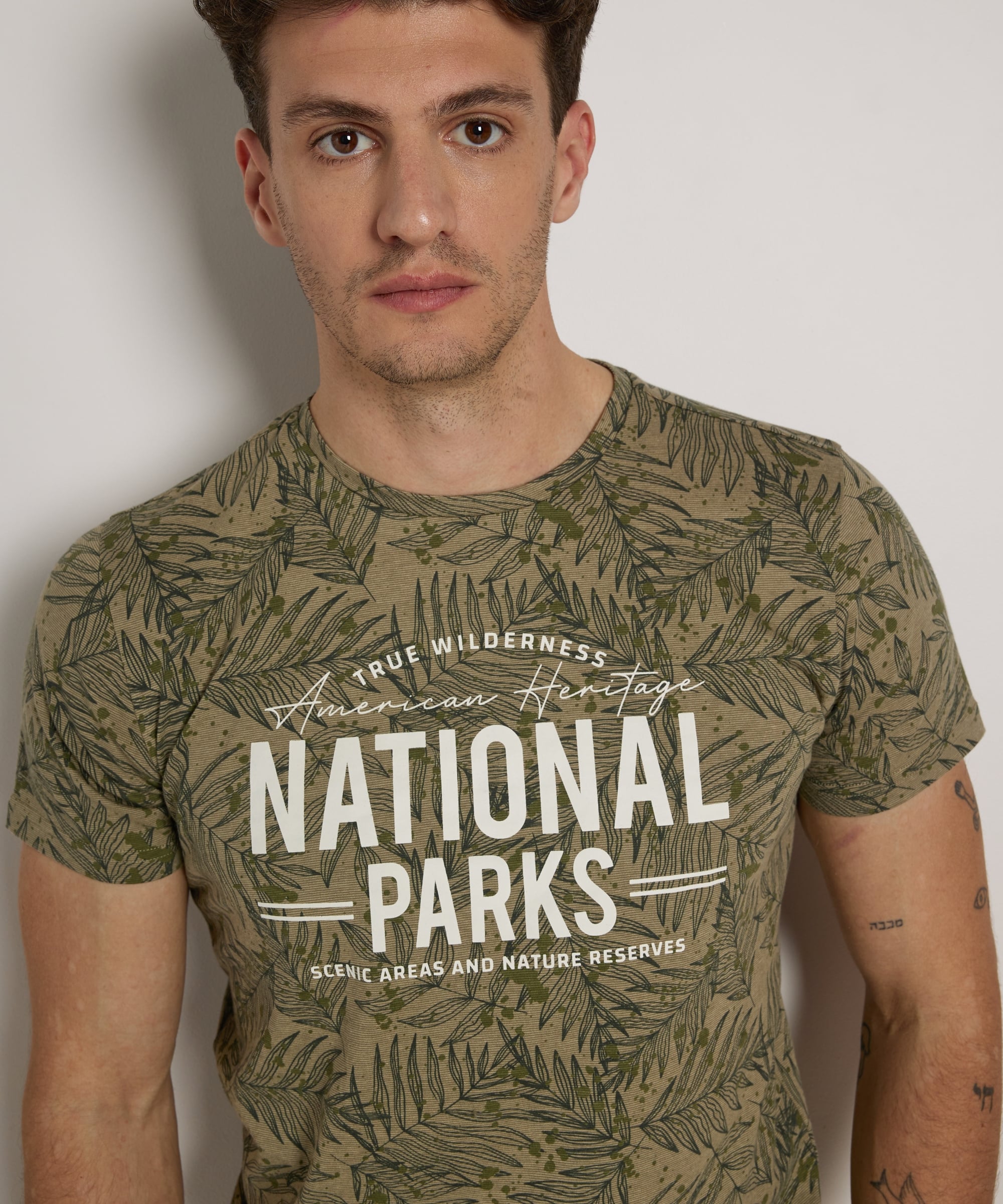bladprint t-shirt met tekstprint