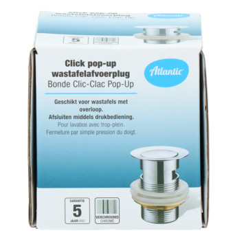 Atlantic Click pop-up wastafelafvoerplug Chroom