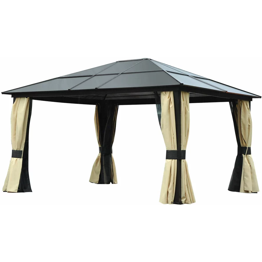 Outsunny Luxus Pavillon mit lichtdurchlässigem Dach braun, schwarz, beige