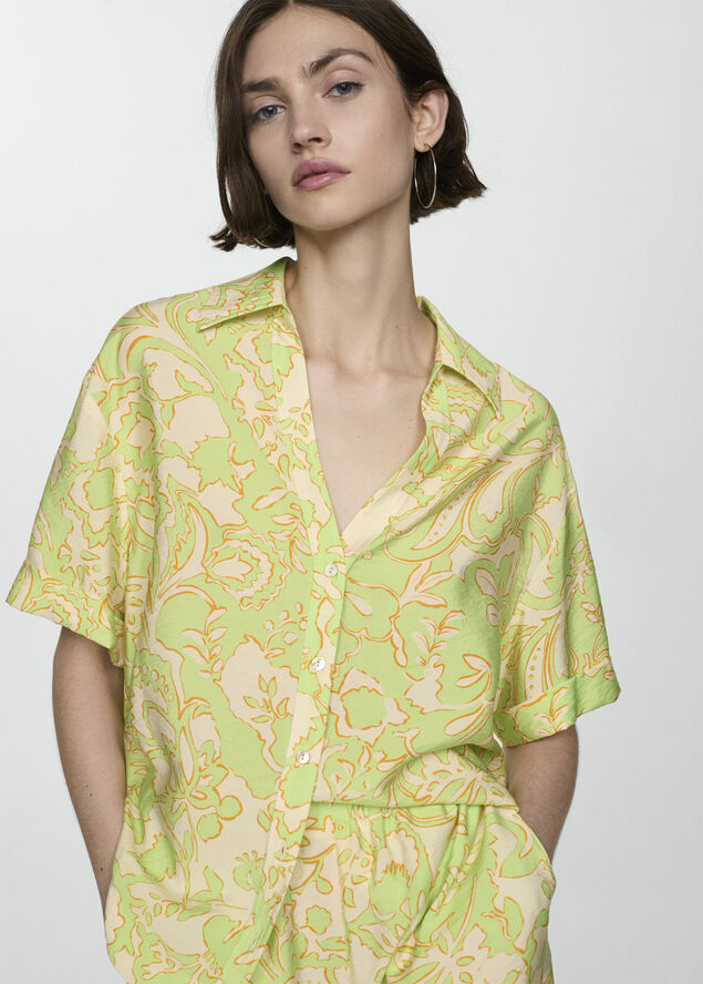 MANGO Printed short-sleeved shirt Bright yellow