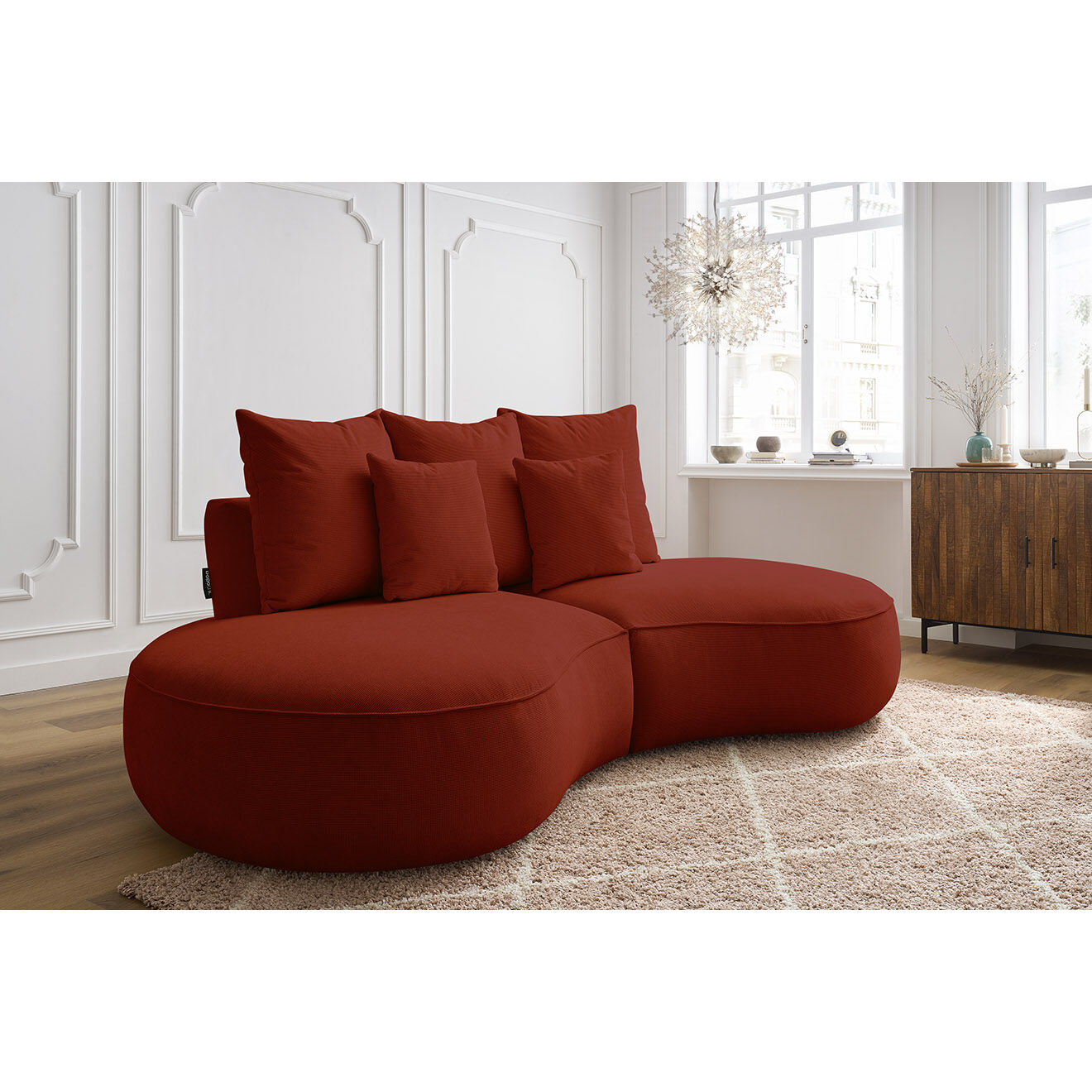 Bobochic Canapé droit fixe 3 places saint-germain tissu texturé rouge - 260x145x92 cm