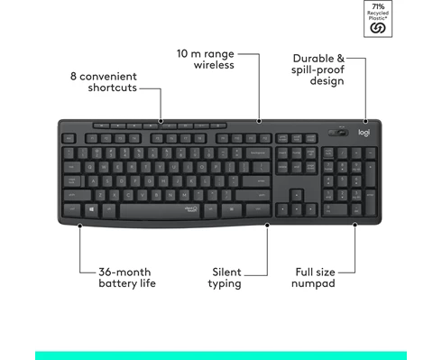Logitech MK295 Silent Wireless Combo - GRAPHITE NORDIC