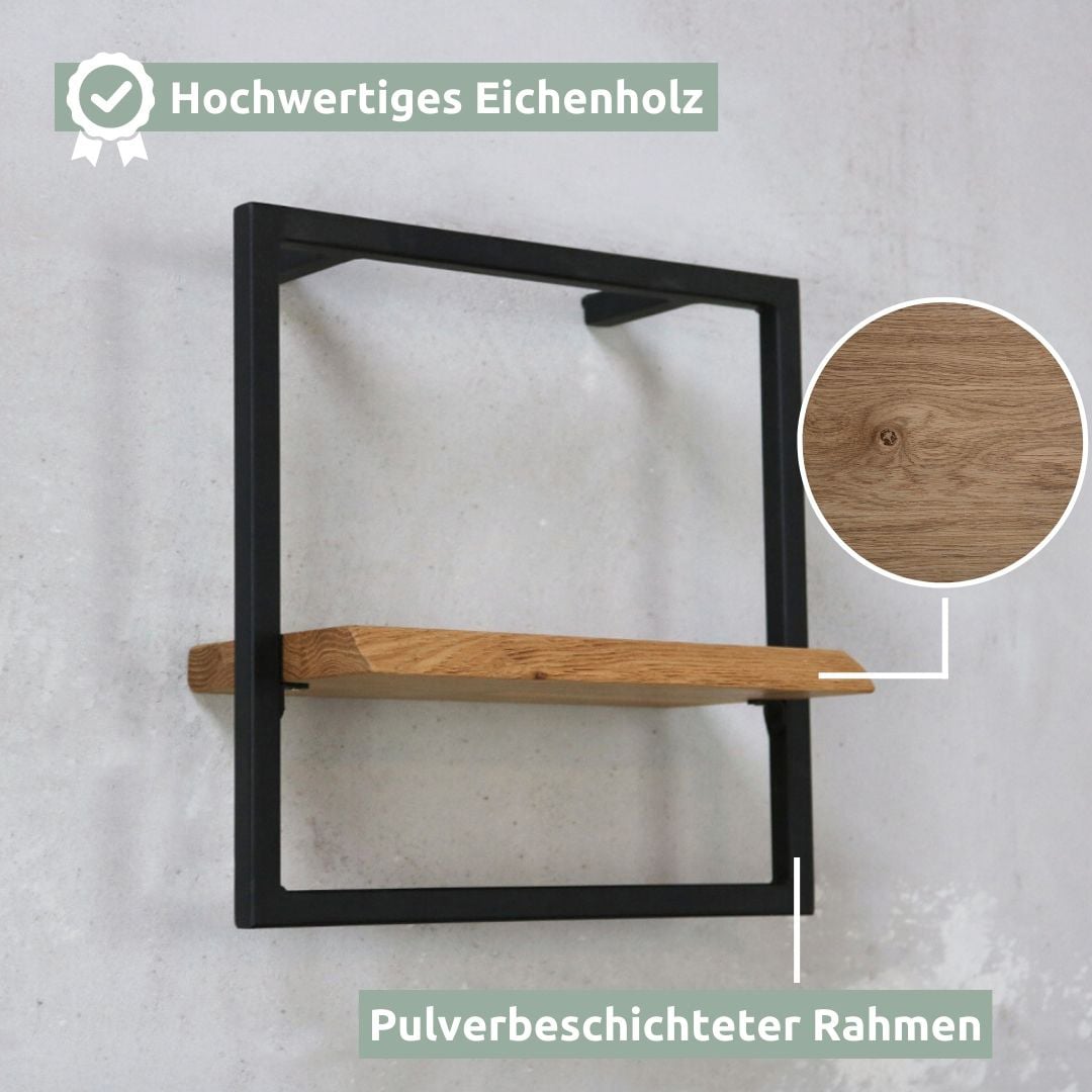 holz4home Wandregal 30 x 30 cm Eiche natur geölt mit Baumkante