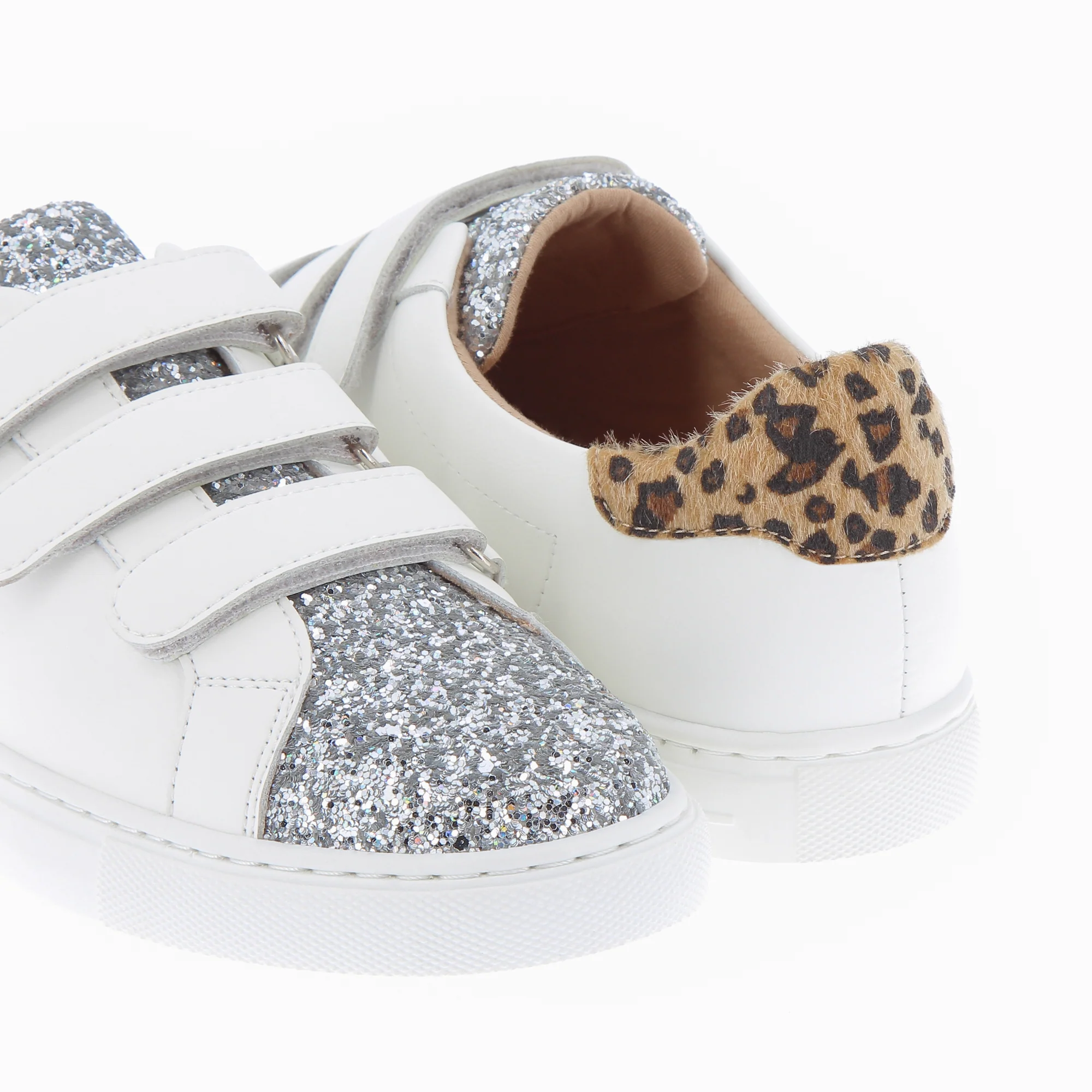 Sneakers-Baskets Nour blanc et argent à scratchs