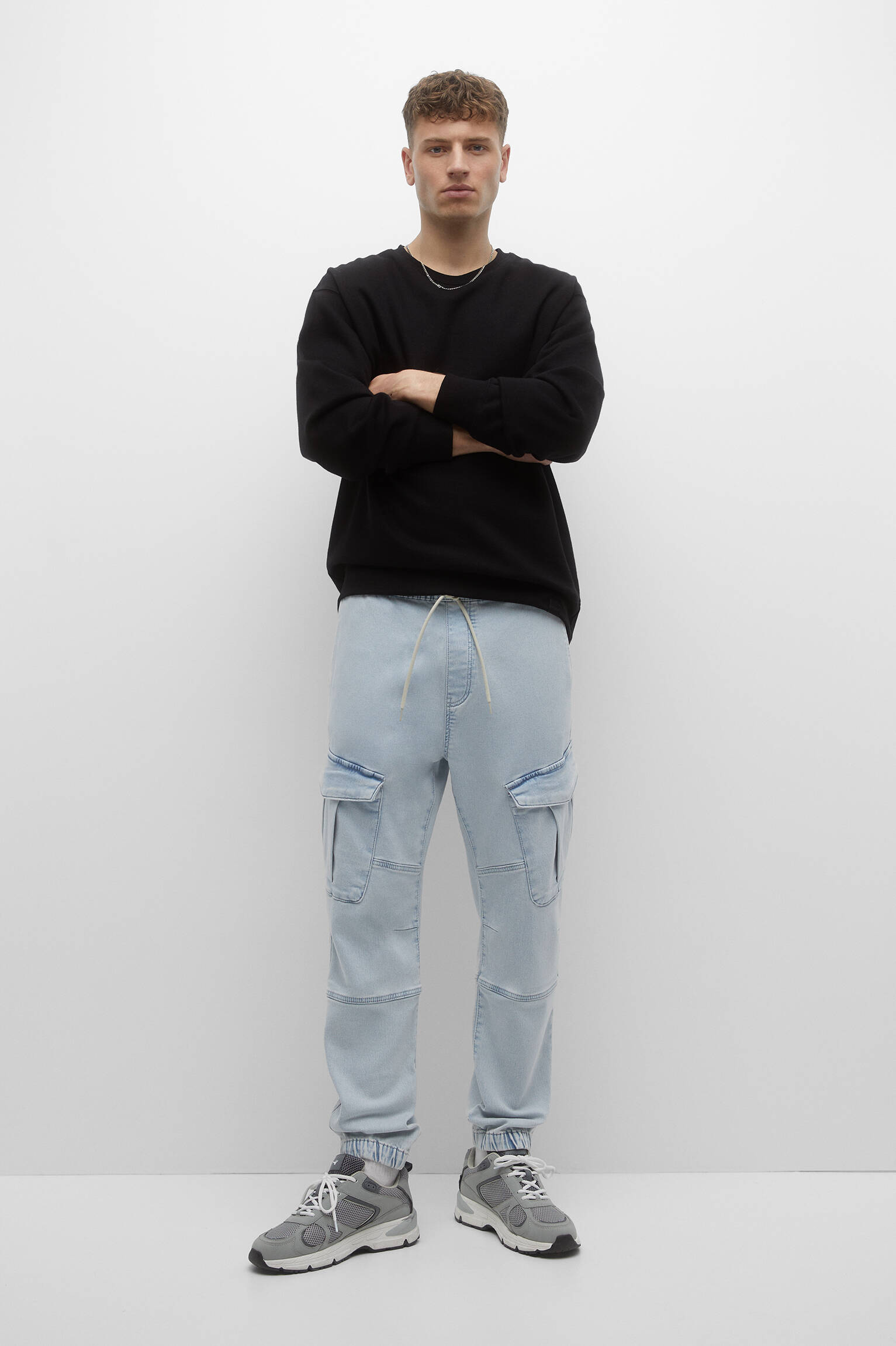 Calça cargo jeans - azul claro