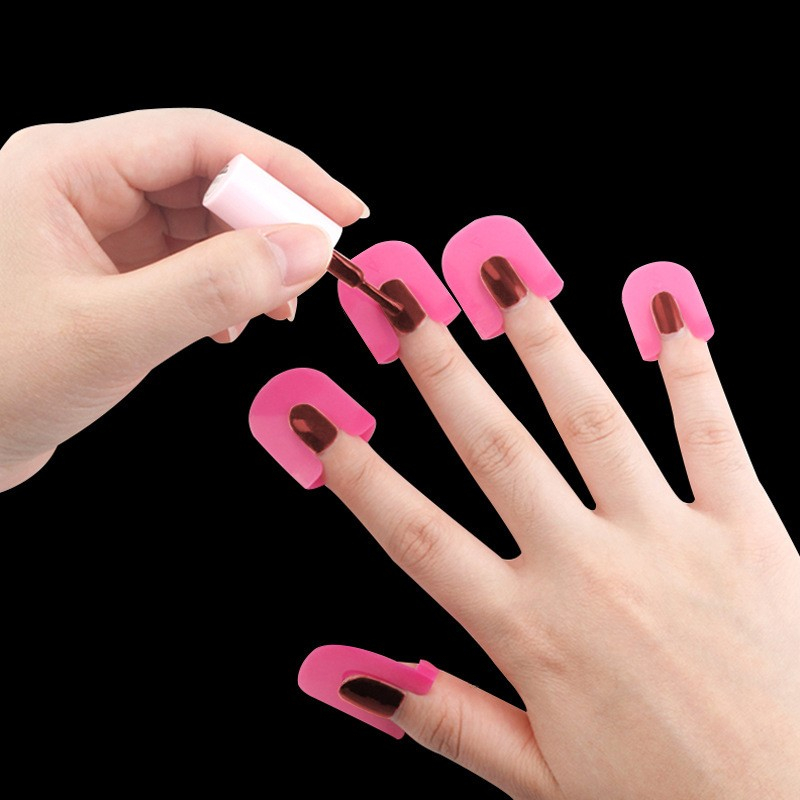 (26er Set) Nagellack Schablone Finger Schutz für die Maniküre 10 Grössen - Pink