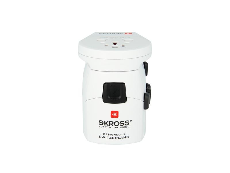 SKROSS Weltreiseadapter PRO World & USB Kompakter 3-poliger Weltreiseadapter mit USB-Anschluss
