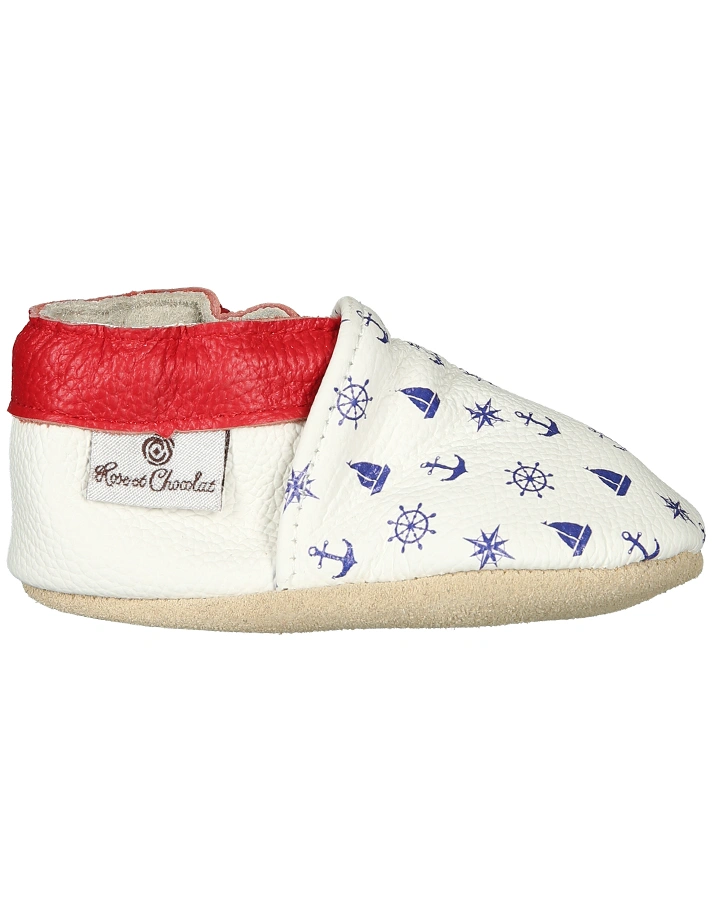 Krabbelschuhe CLASSICZ NAUTICAL PRINT in weiß/rot