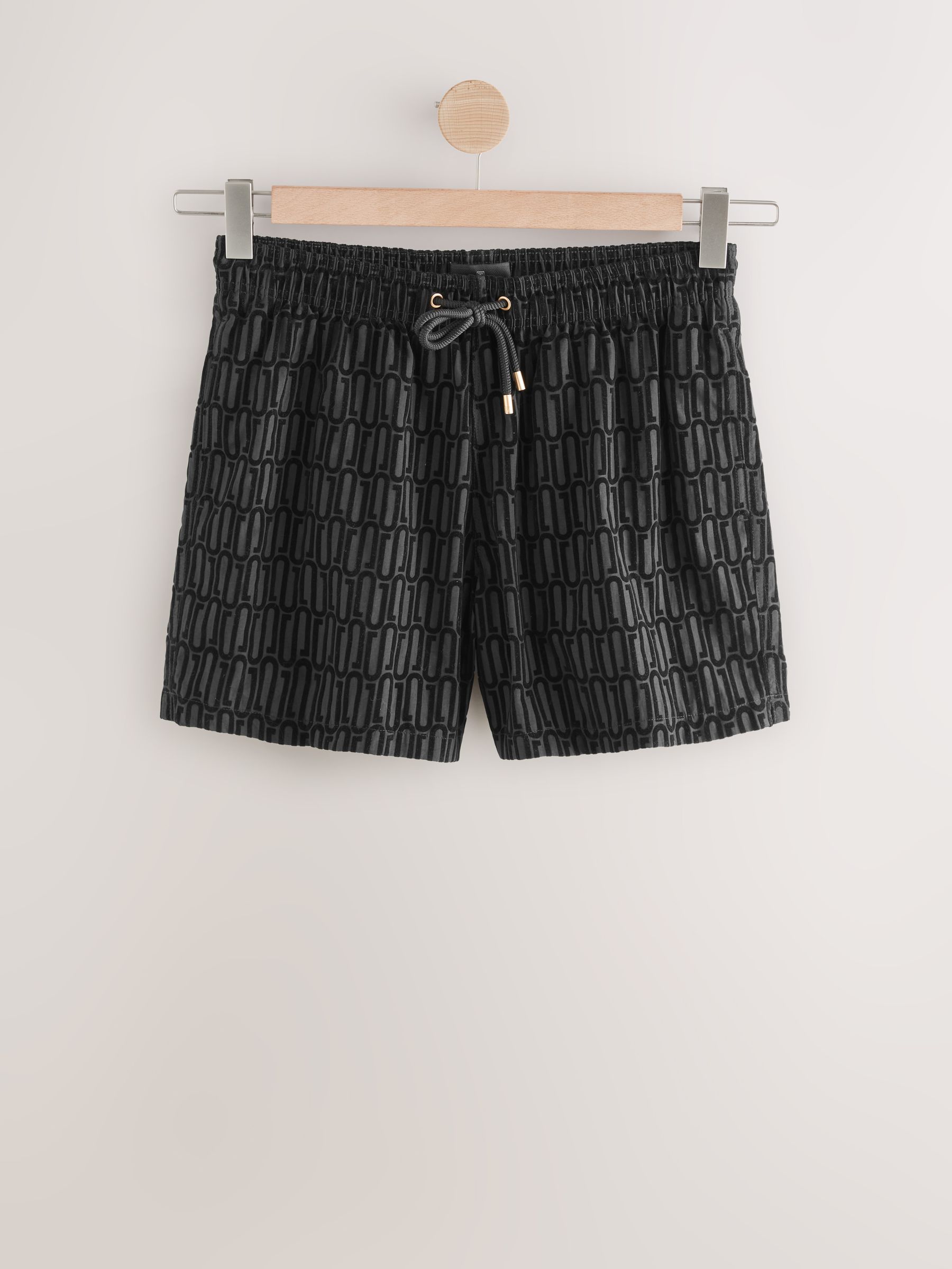 Zwart gevlokt - Zwemshort met print