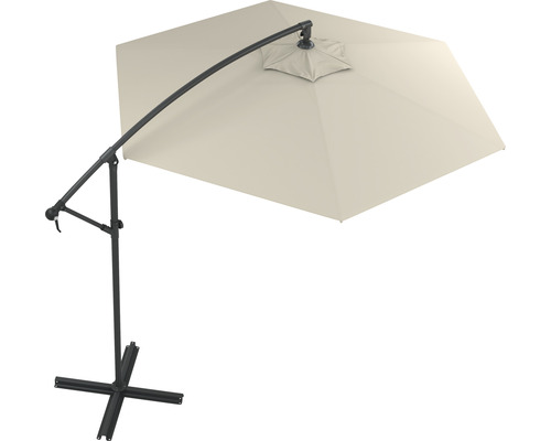 Soluna Lyon zweefparasol, Ø 300 cm, hoogte 257 cm, ecru, inclusief kruisvoet.