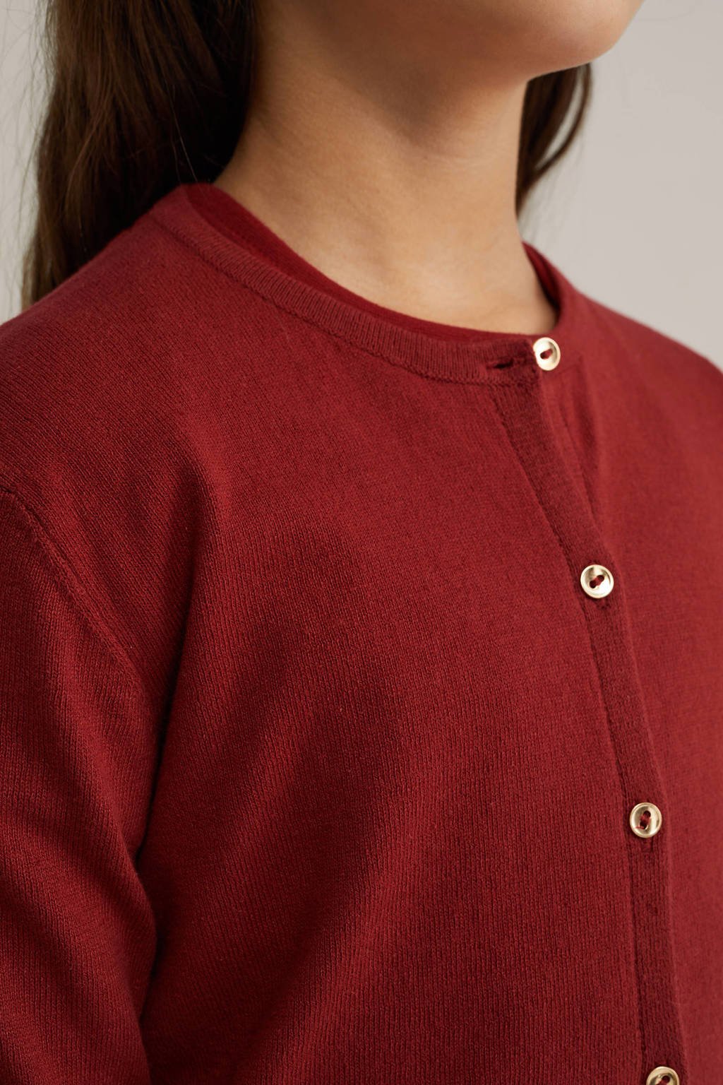 WE Fashion vest fijn gebreid donkerrood