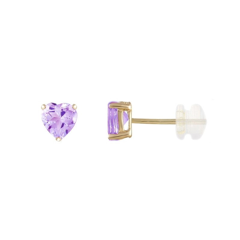 Boucles d'Oreilles Or Jaune et Améthyste Coeur - Femme