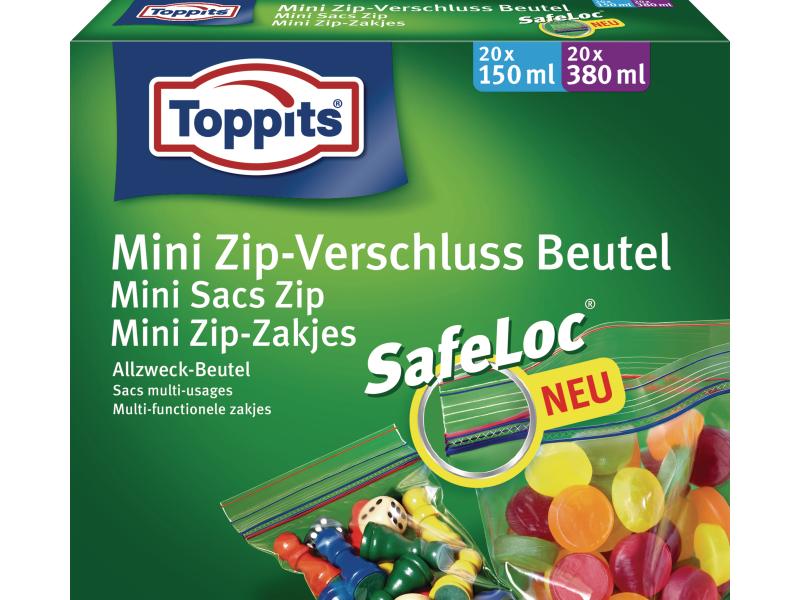 Toppits Gefrierbeutel Mini Zip-Verschluss SafeLoc, 40 Stück Gefrierbeutel mit SafeLoc-Verschluss
