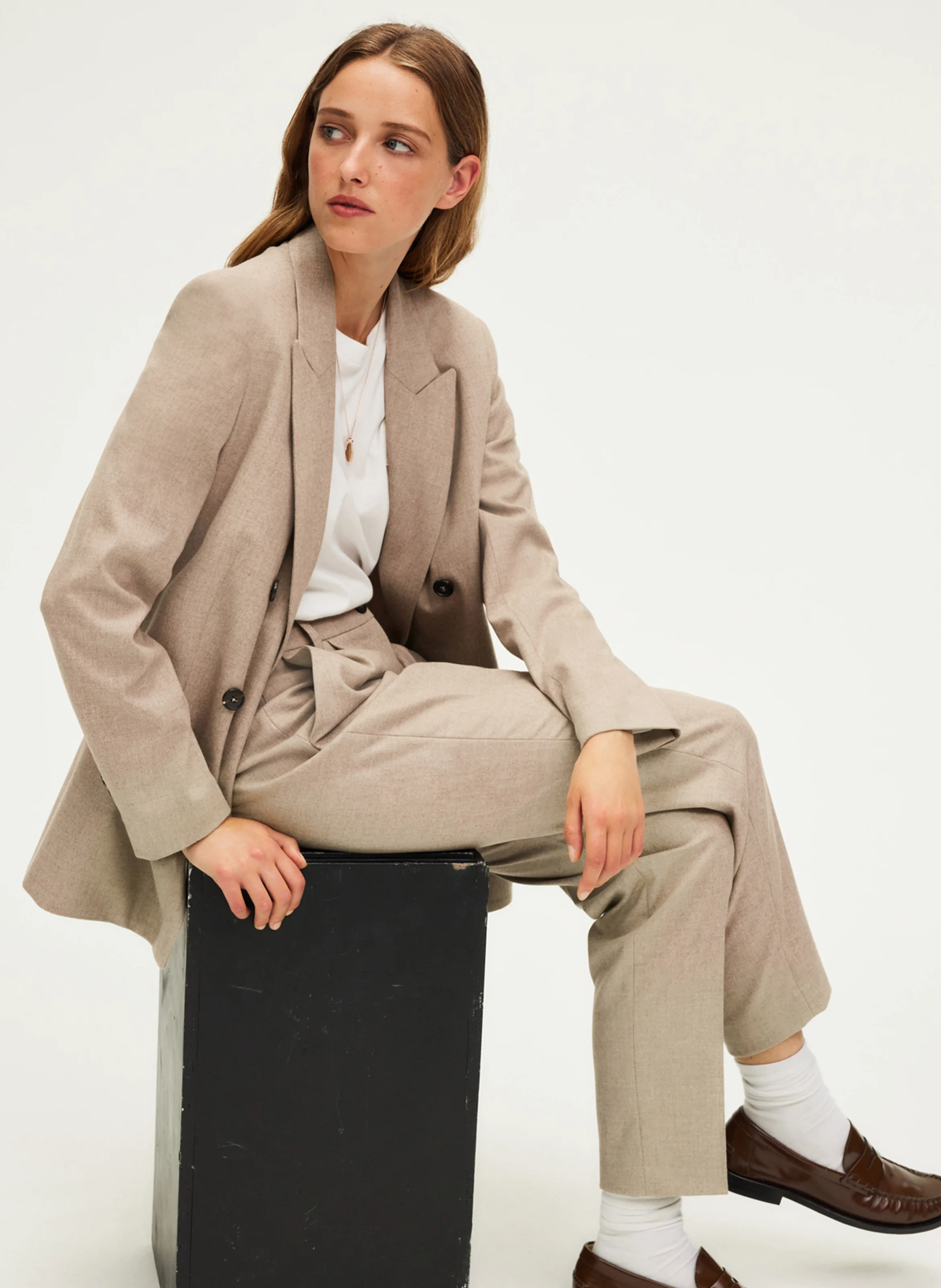 MARJORIE - Veste de tailleur droite| Beige