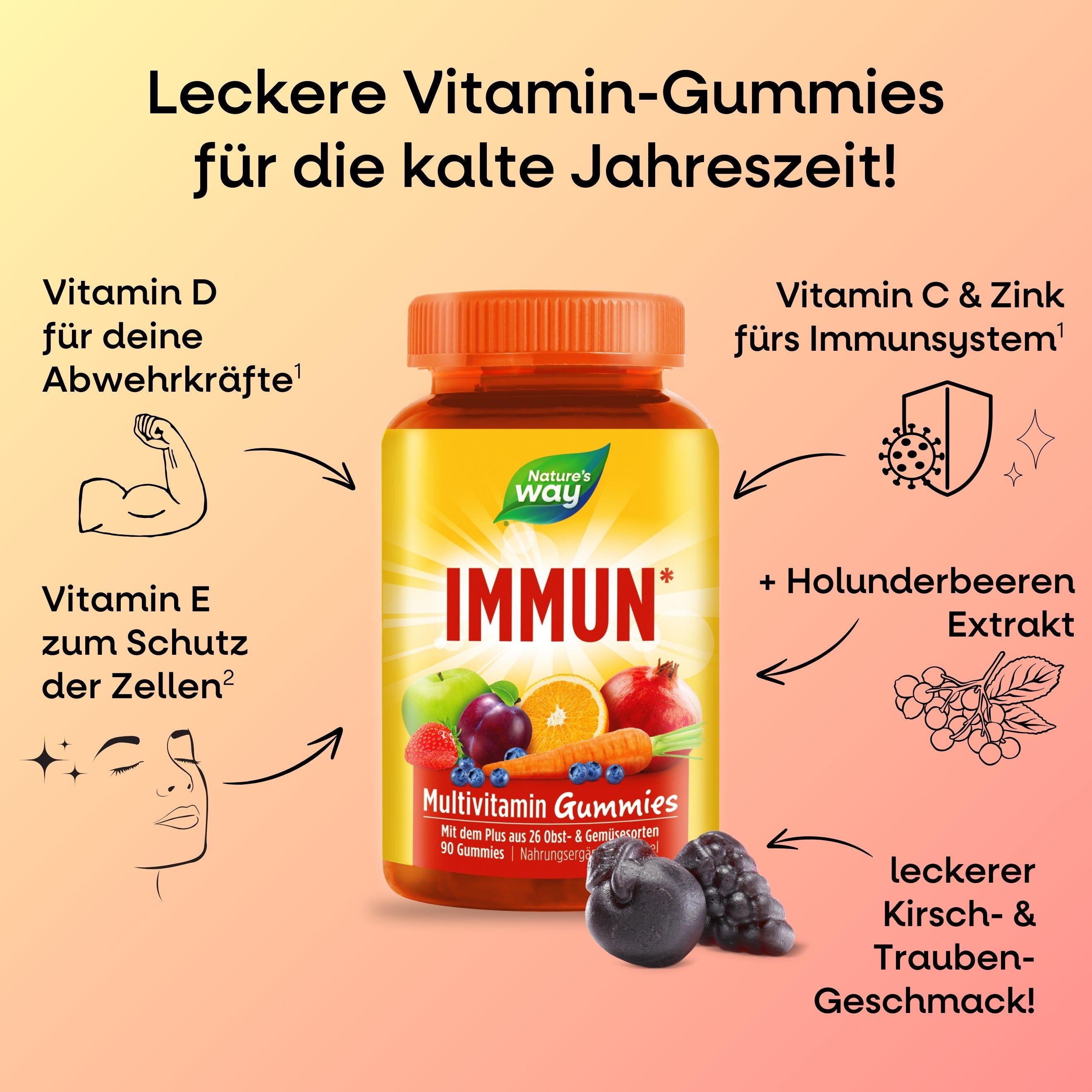 Nature's Way Immun Multivitamin Gummies - Mit Vitamin A, C, D & Zink fürs Immunsystem