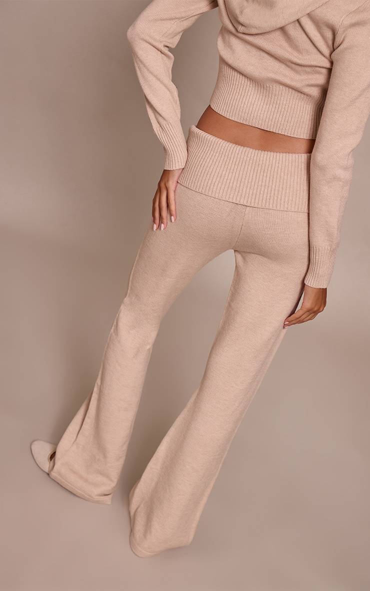 Gris Pierre Pantalon Évasé En Maille Avec Taille Repliable Douce