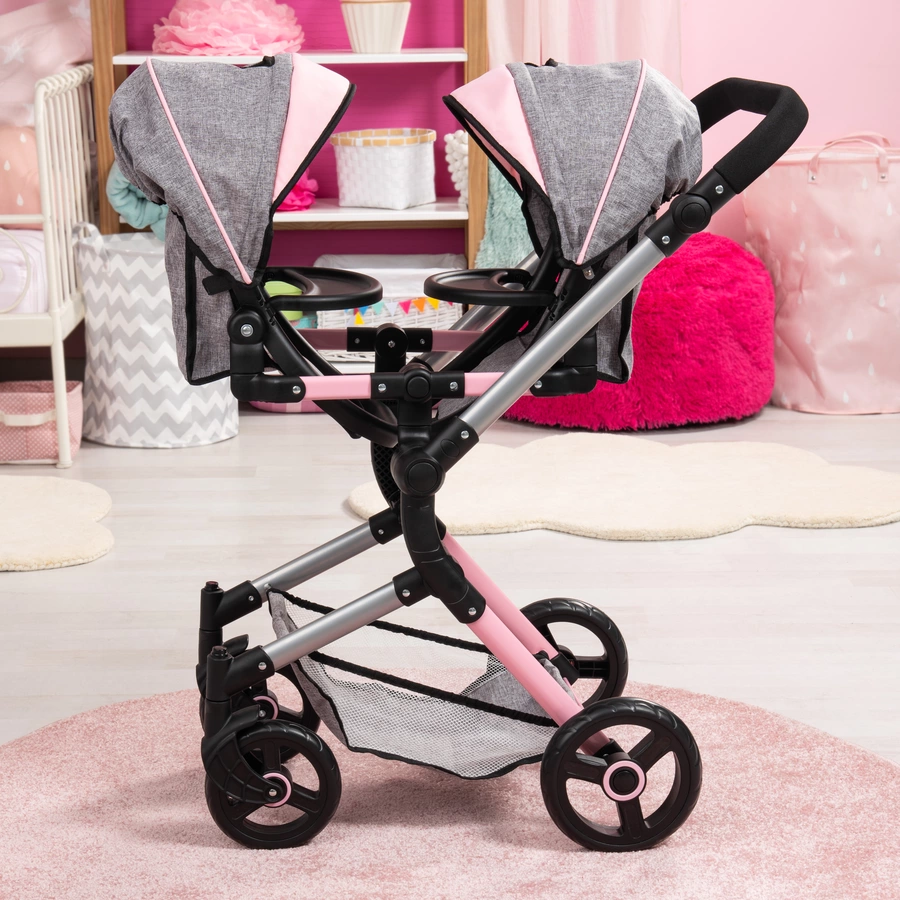 bayer Design Zwillings-Puppenwagen Twin Neo graurosa, mit Schmetterling