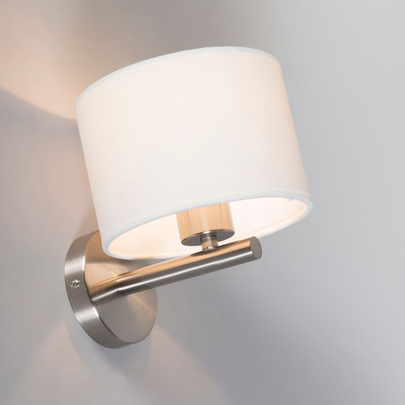 Moderne wandlamp staal met witte kap - VT