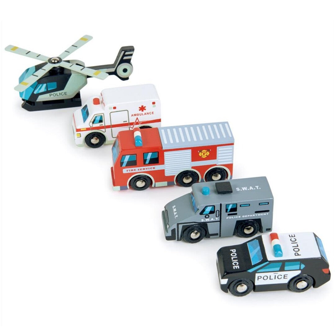 Tender leaf toys hulpverleningsvoertuigen - 5st