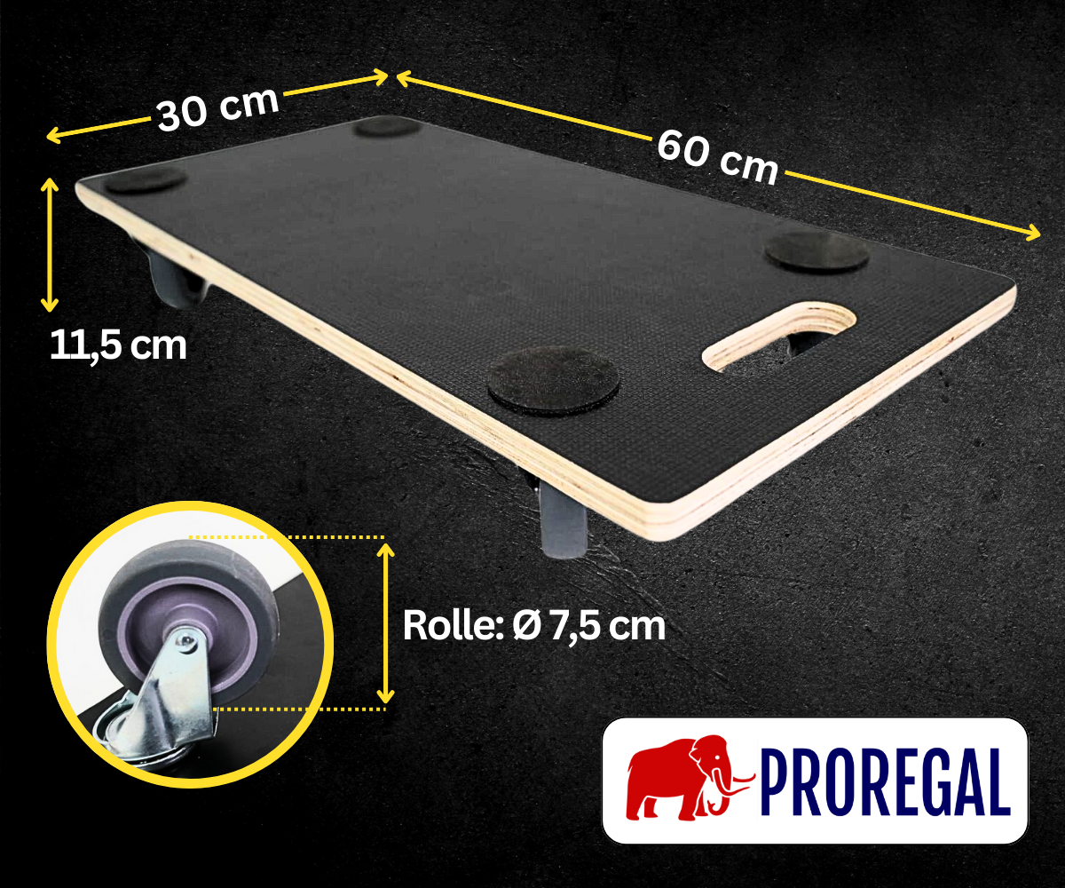 PROREGAL Mega Deal 8x Professionele Transportkarren met 4 Wielen HxBxD 11,5 x 30 x 60 cm Draagvermogen 200 kg Zeefdruk Houten Plank Zwart