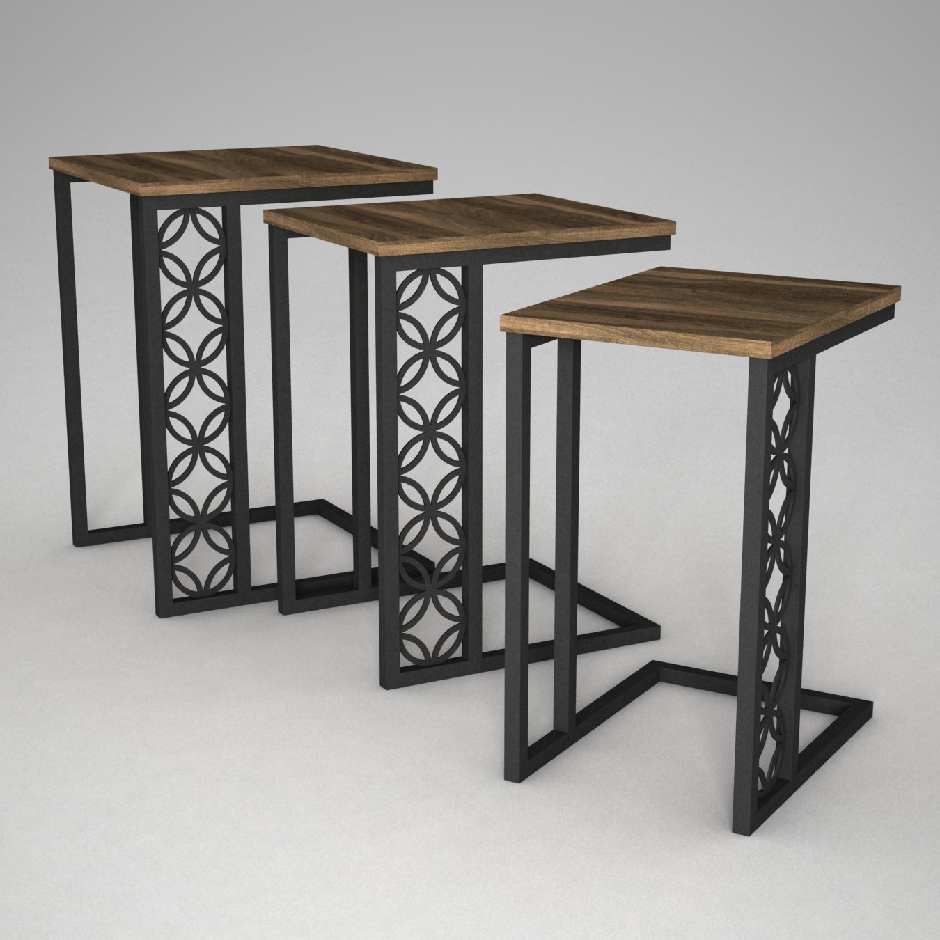 Beistelltisch 3er Set Metall Klark Walnuss