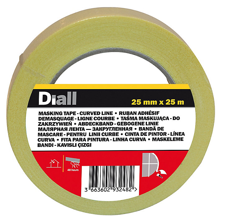 Ruban de masquage lignes courbes Diall 25 m x 25 mm - 1 rouleau