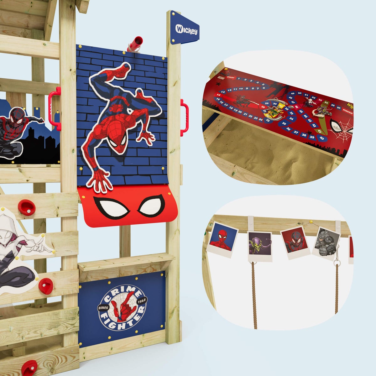 WICKEY Marvel Spider-Man Adventure speeltoren met glijbaan en dubbele schommel